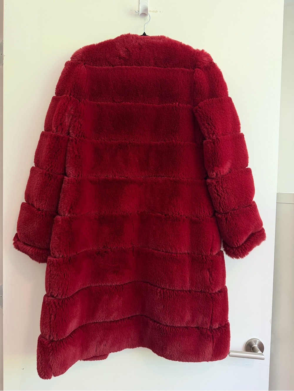 Oh Polly Red Faux Fur Quilted-Panel Trench Coat XS - Picture 4 of 8
